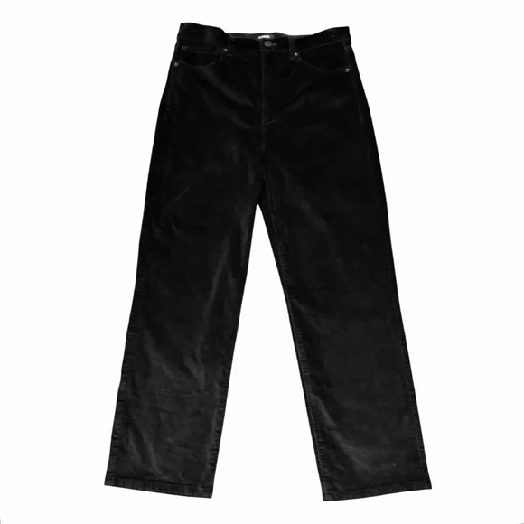 Women's EXPRESS Black Super High Rise Straight Leg Crop Velvet Pants Size 8 - Picture 2 of 8